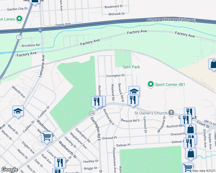 map of restaurants, bars, coffee shops, grocery stores, and more near 232 Medford Rd in Syracuse