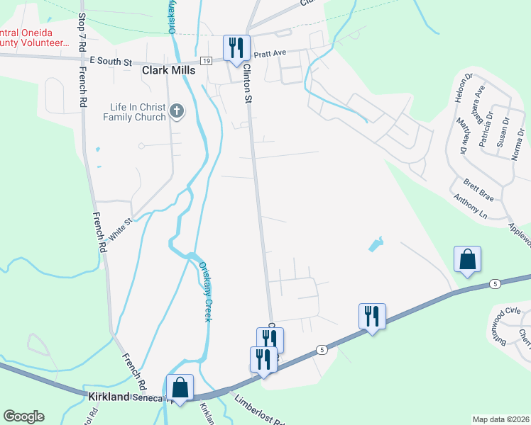 map of restaurants, bars, coffee shops, grocery stores, and more near 4734 Clinton Street in Clinton