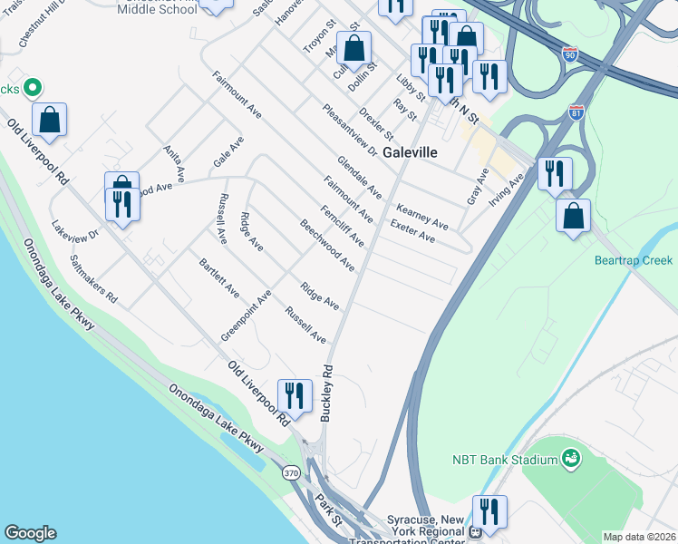 map of restaurants, bars, coffee shops, grocery stores, and more near 105 Beechwood Avenue in Liverpool