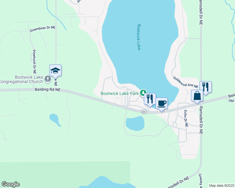 map of restaurants, bars, coffee shops, grocery stores, and more near 8256 Norcross Street Northeast in Rockford