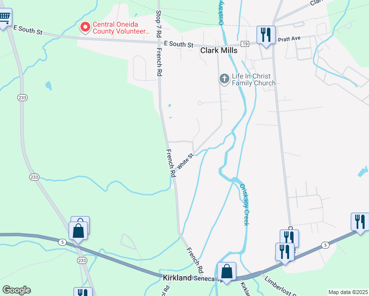 map of restaurants, bars, coffee shops, grocery stores, and more near 72 White Street in Clinton