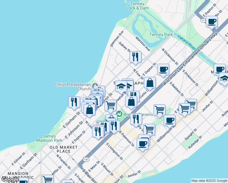 map of restaurants, bars, coffee shops, grocery stores, and more near in Madison