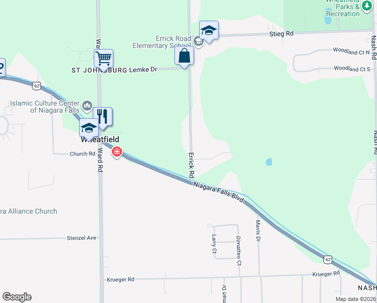 map of restaurants, bars, coffee shops, grocery stores, and more near 7008 Errick Road in North Tonawanda