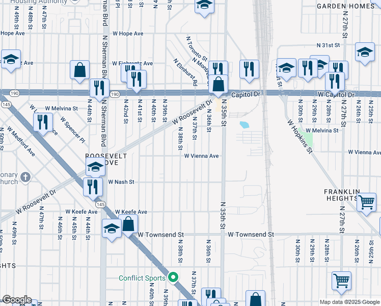 map of restaurants, bars, coffee shops, grocery stores, and more near 3702 West Vienna Avenue in Milwaukee