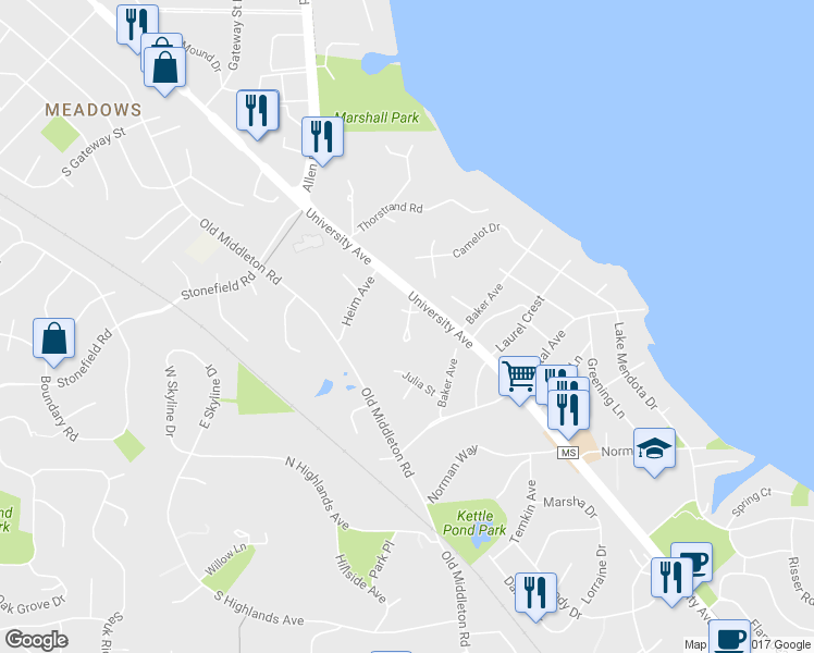 map of restaurants, bars, coffee shops, grocery stores, and more near 98 Hickory Hollow Drive in Madison