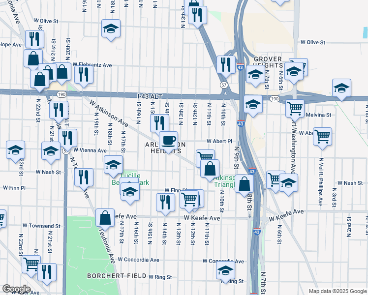 map of restaurants, bars, coffee shops, grocery stores, and more near 3760 North 13th Street in Milwaukee