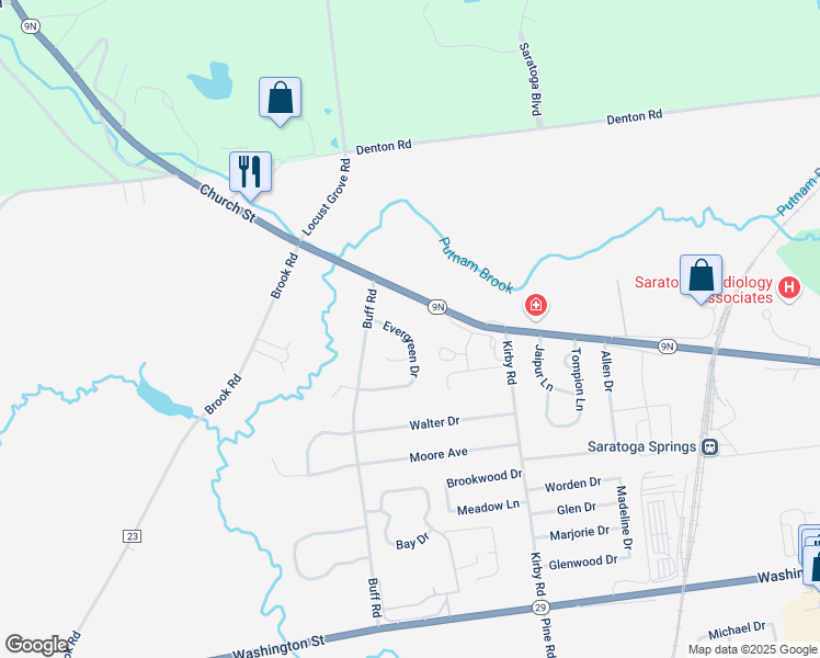 map of restaurants, bars, coffee shops, grocery stores, and more near 6 Evergreen Drive in Saratoga Springs
