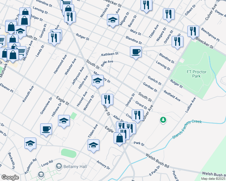 map of restaurants, bars, coffee shops, grocery stores, and more near 1232 Laura Street in Utica