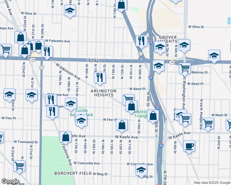 map of restaurants, bars, coffee shops, grocery stores, and more near 3760 North 13th Street in Milwaukee