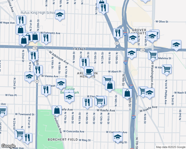 map of restaurants, bars, coffee shops, grocery stores, and more near 3760 North 13th Street in Milwaukee