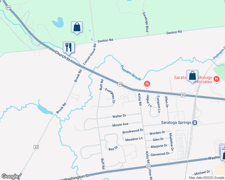 map of restaurants, bars, coffee shops, grocery stores, and more near 6 Evergreen Drive in Saratoga Springs