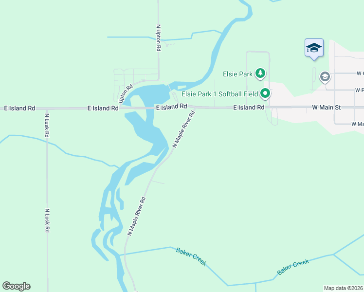 map of restaurants, bars, coffee shops, grocery stores, and more near 6822 North Maple River Road in Elsie