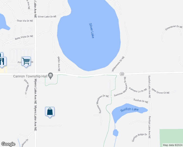 map of restaurants, bars, coffee shops, grocery stores, and more near 7191 Belding Road Northeast in Rockford