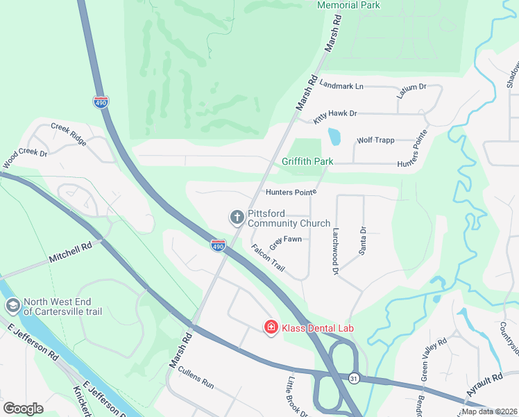 map of restaurants, bars, coffee shops, grocery stores, and more near 71 Falcon Trail in Pittsford