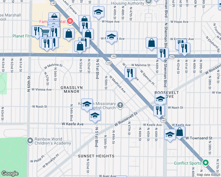 map of restaurants, bars, coffee shops, grocery stores, and more near 4940 West Vienna Avenue in Milwaukee
