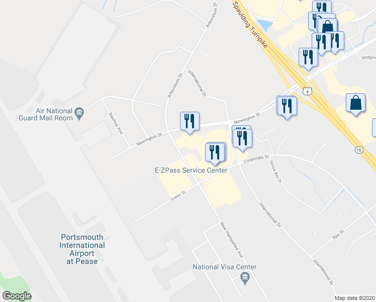 map of restaurants, bars, coffee shops, grocery stores, and more near 25 New Hampshire Avenue in Portsmouth