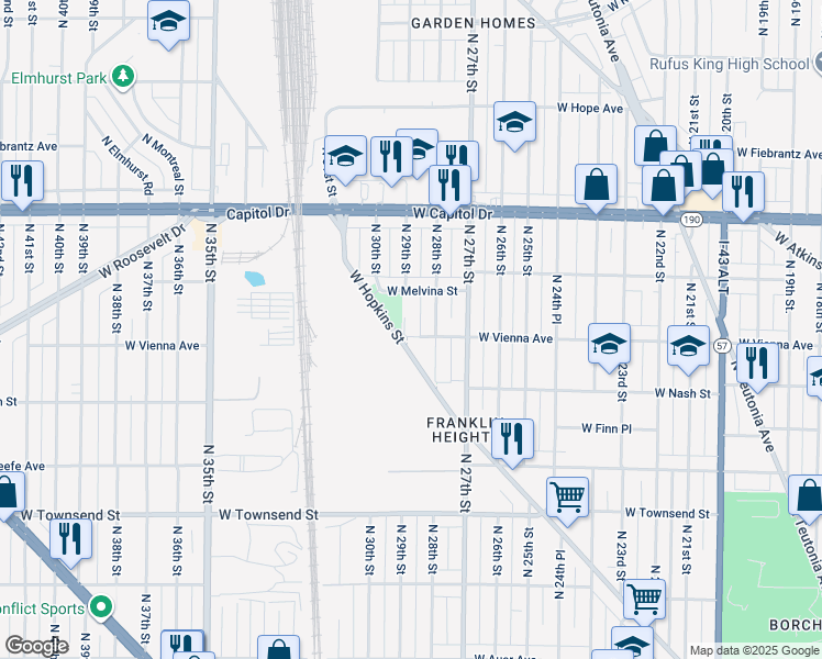 map of restaurants, bars, coffee shops, grocery stores, and more near in Milwaukee
