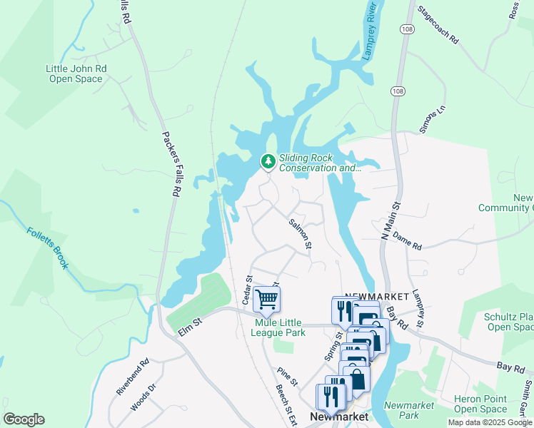 map of restaurants, bars, coffee shops, grocery stores, and more near 13 Salmon Street in Newmarket