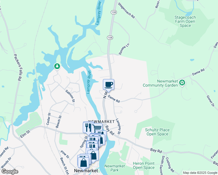 map of restaurants, bars, coffee shops, grocery stores, and more near 5 Pulaski Drive in Newmarket