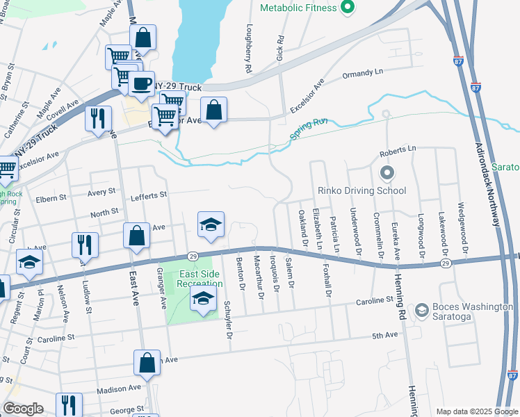 map of restaurants, bars, coffee shops, grocery stores, and more near 4 Victoria Lane in Saratoga Springs