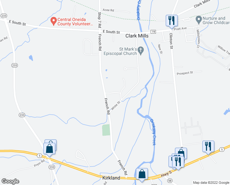 map of restaurants, bars, coffee shops, grocery stores, and more near Lewiston Gardens Road in Clinton