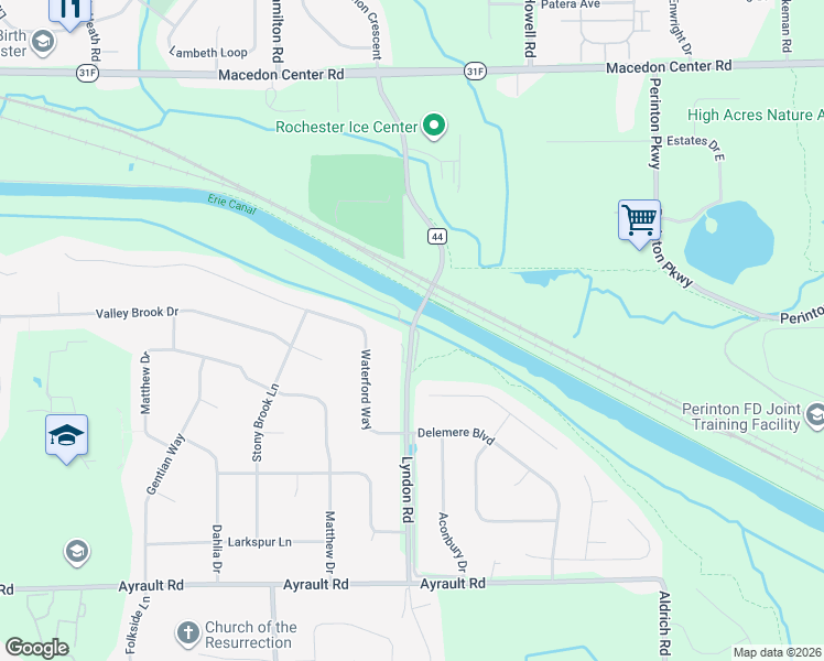 map of restaurants, bars, coffee shops, grocery stores, and more near 154-320 Lyndon Rd in Fairport