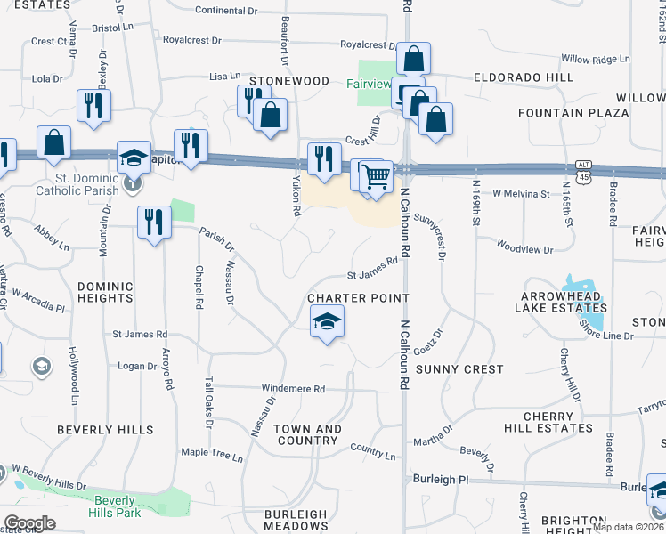 map of restaurants, bars, coffee shops, grocery stores, and more near 3700 Cindy Court in Brookfield