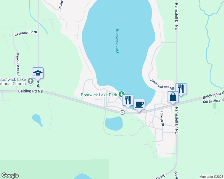 map of restaurants, bars, coffee shops, grocery stores, and more near 6792 Kitson Drive Northeast in Rockford