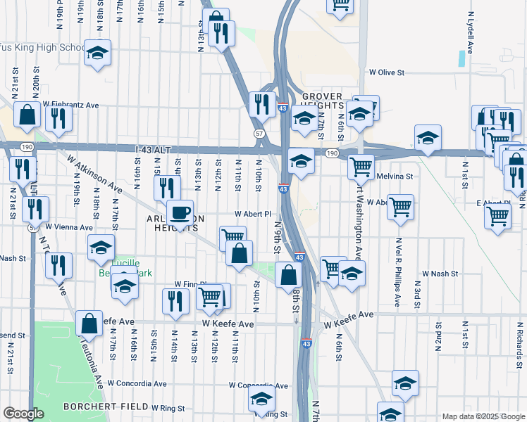 map of restaurants, bars, coffee shops, grocery stores, and more near 3773 North 9th Street in Milwaukee