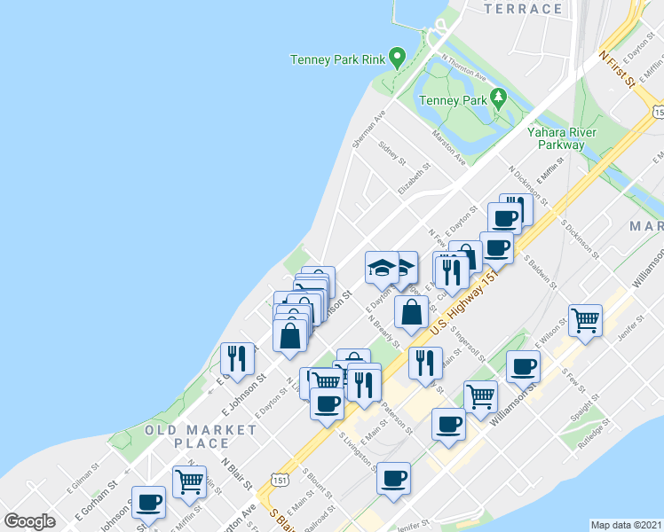 map of restaurants, bars, coffee shops, grocery stores, and more near in Madison