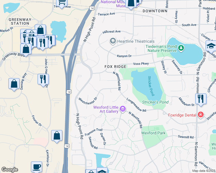 map of restaurants, bars, coffee shops, grocery stores, and more near 1206 Canterbury Circle in Middleton