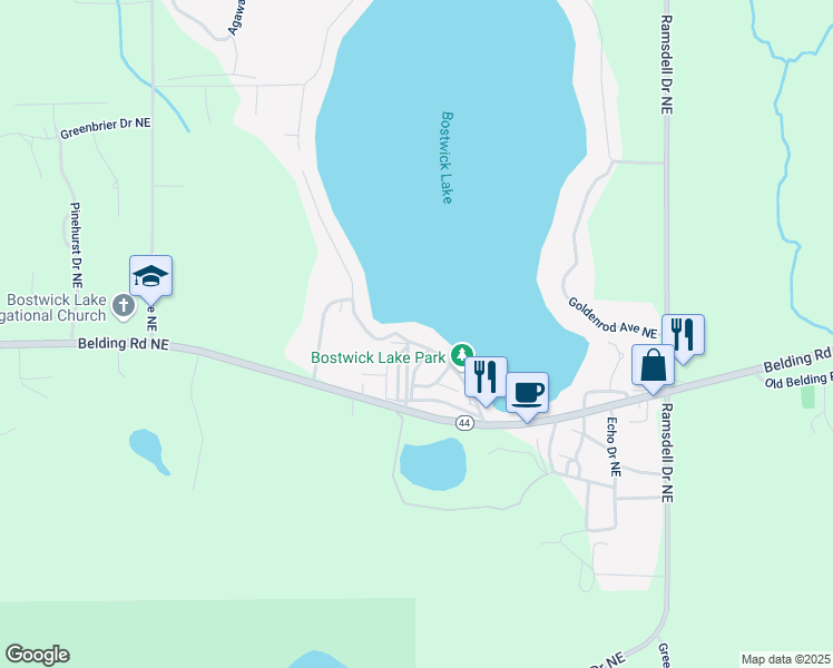 map of restaurants, bars, coffee shops, grocery stores, and more near 6792 Kitson Drive Northeast in Rockford