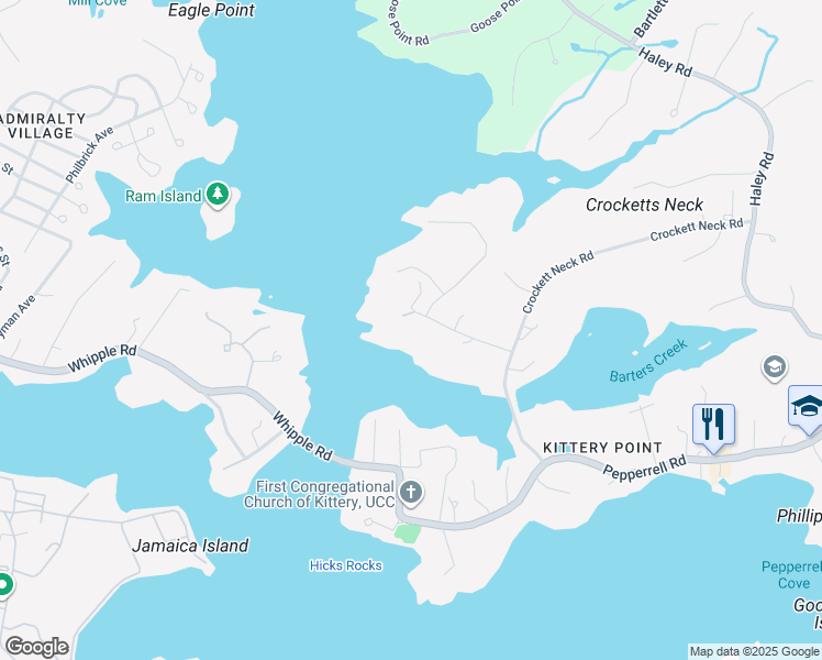map of restaurants, bars, coffee shops, grocery stores, and more near 18 Bond Road in Kittery