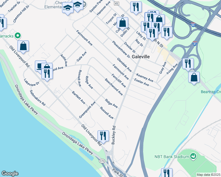 map of restaurants, bars, coffee shops, grocery stores, and more near 184 Beechwood Avenue in Liverpool