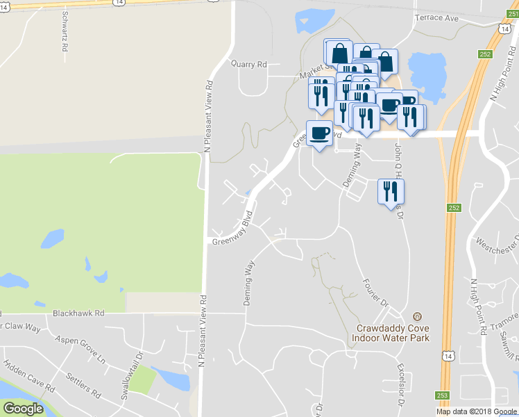 map of restaurants, bars, coffee shops, grocery stores, and more near 8541 Greenway Boulevard in Middleton
