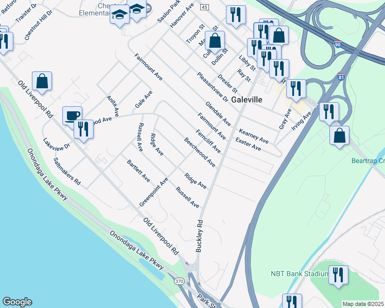 map of restaurants, bars, coffee shops, grocery stores, and more near 127 Beechwood Avenue in Liverpool