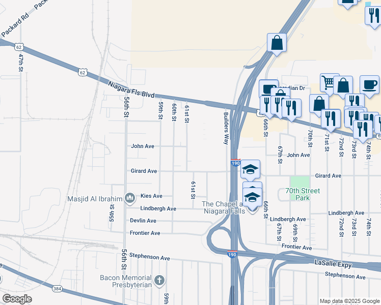map of restaurants, bars, coffee shops, grocery stores, and more near 702 61st Street in Niagara Falls