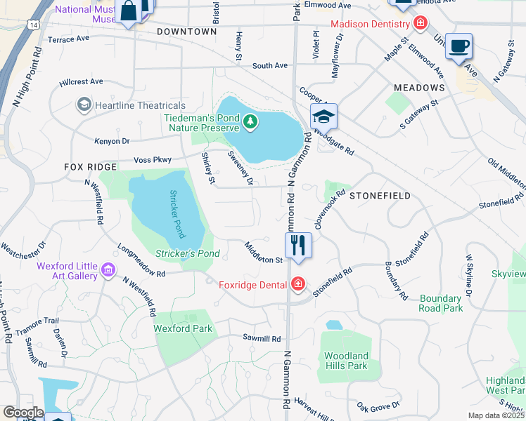map of restaurants, bars, coffee shops, grocery stores, and more near 1203 Sweeney Drive in Middleton