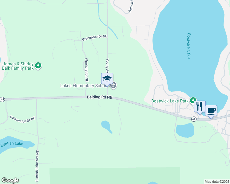 map of restaurants, bars, coffee shops, grocery stores, and more near 6850 Young Avenue Northeast in Rockford