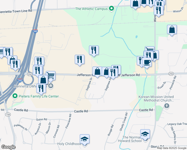 map of restaurants, bars, coffee shops, grocery stores, and more near 1340 Highway 252 in Rochester