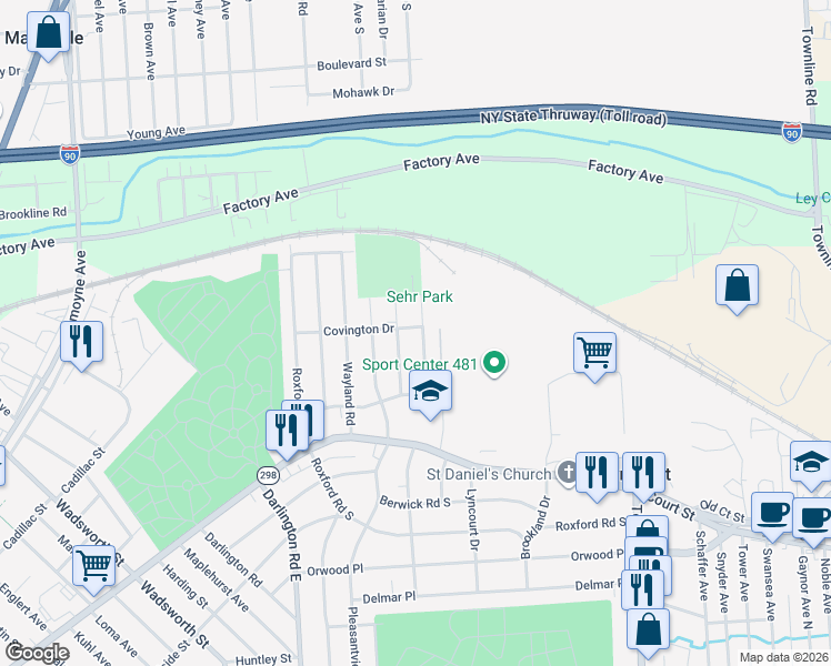 map of restaurants, bars, coffee shops, grocery stores, and more near 304 Marsden Road in Syracuse