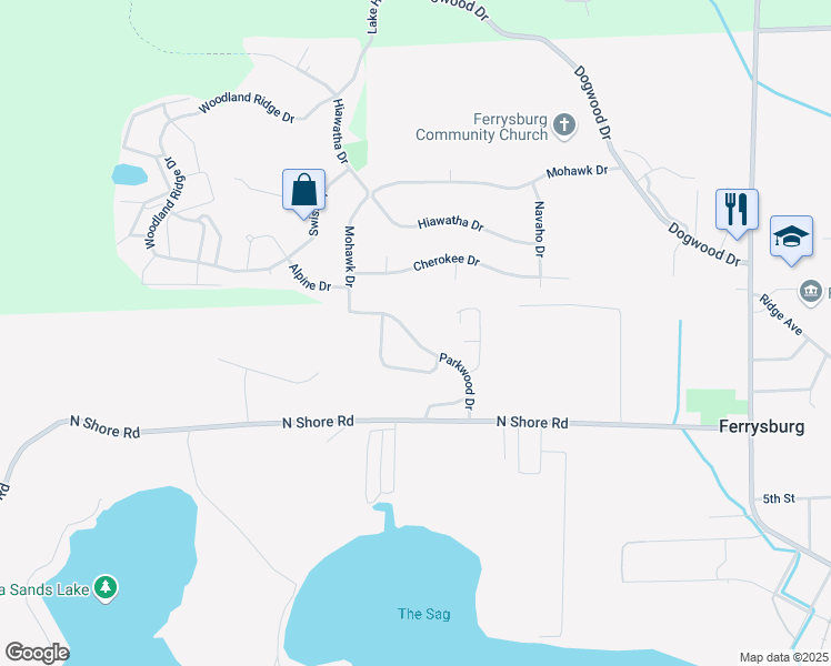 map of restaurants, bars, coffee shops, grocery stores, and more near 17588 Parkwood Drive in Spring Lake