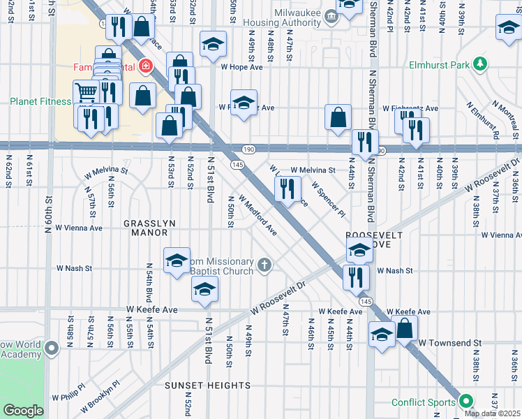 map of restaurants, bars, coffee shops, grocery stores, and more near 4809 West Fond Du Lac Avenue in Milwaukee