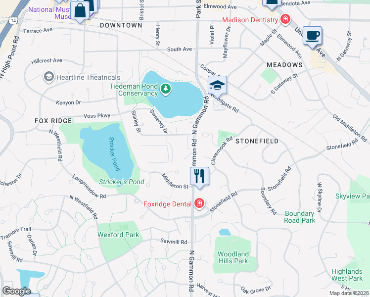map of restaurants, bars, coffee shops, grocery stores, and more near 7017 Fortune Drive in Middleton