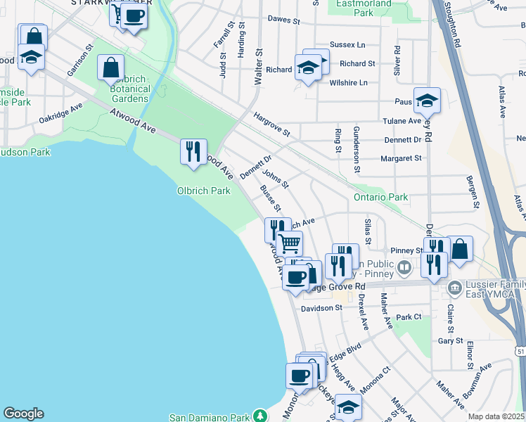 map of restaurants, bars, coffee shops, grocery stores, and more near 3718 Atwood Avenue in Madison