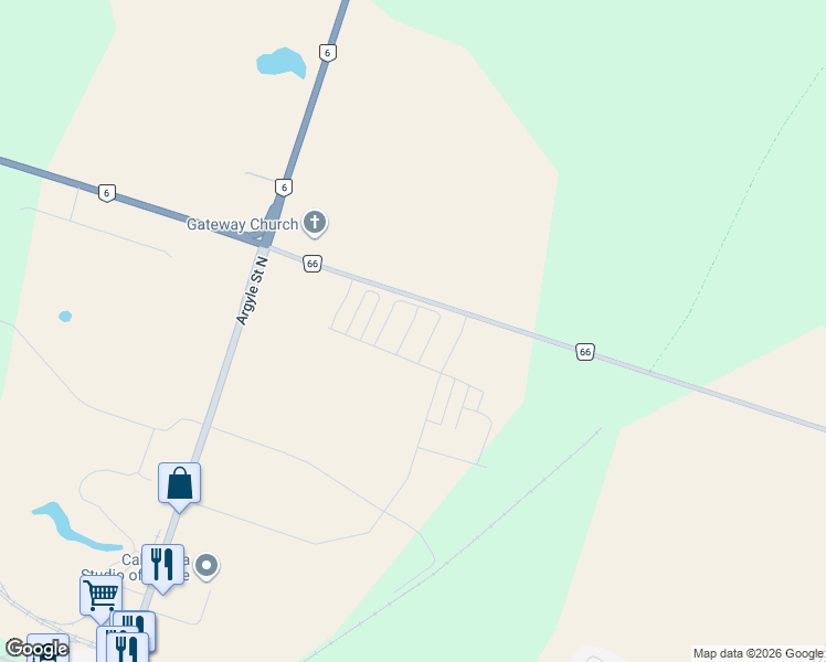 map of restaurants, bars, coffee shops, grocery stores, and more near 129 Haldimand 66 in Caledonia