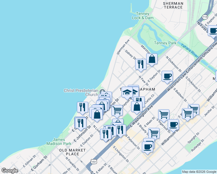 map of restaurants, bars, coffee shops, grocery stores, and more near 1016 Sherman Avenue in Madison