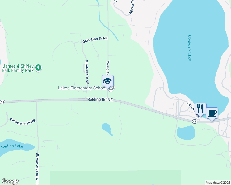 map of restaurants, bars, coffee shops, grocery stores, and more near 6849 Young Avenue Northeast in Rockford