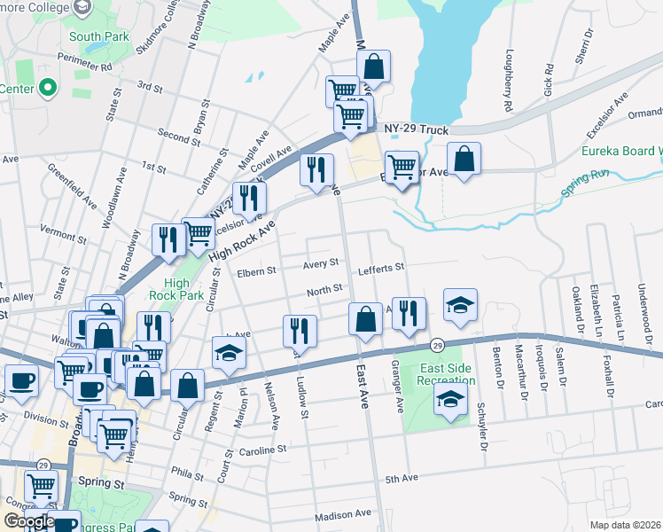 map of restaurants, bars, coffee shops, grocery stores, and more near in Saratoga Springs