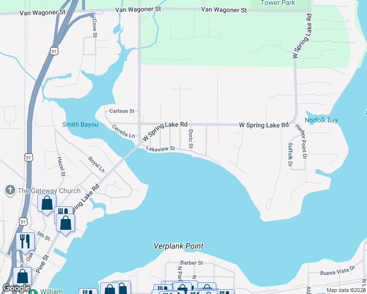 map of restaurants, bars, coffee shops, grocery stores, and more near 17535 Valley City Avenue in Spring Lake